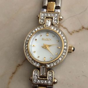 Elgin Two-tone and Crystal Bezel Quartz Ladies Bracelet Watch